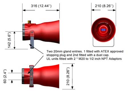 Clifford & Snell - Yodalex YO9 - Hazardous Area (ATEX) Sounder - Dimensions Illustration